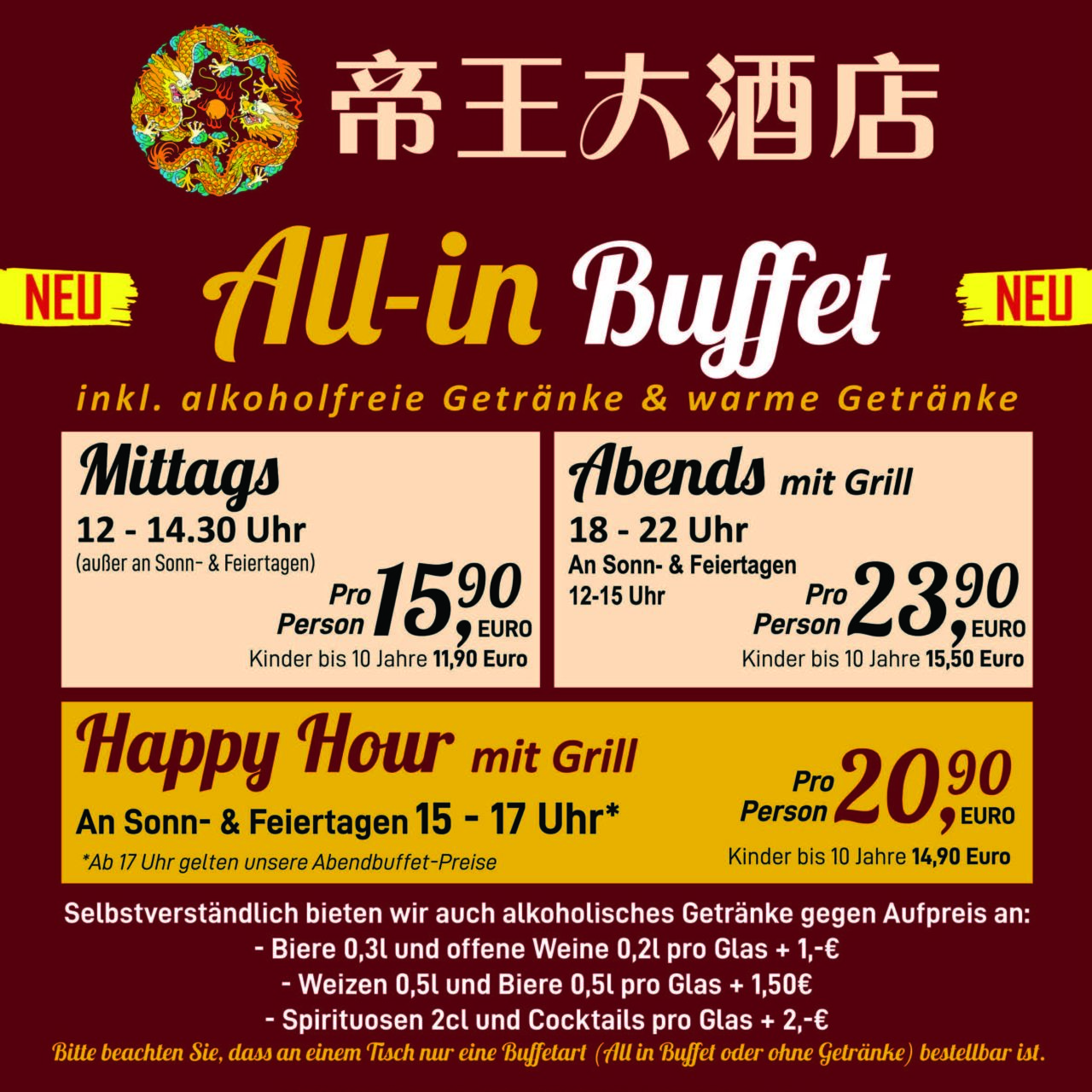 China Palast Chinesisches Spezialitäten Buffet Köstliche